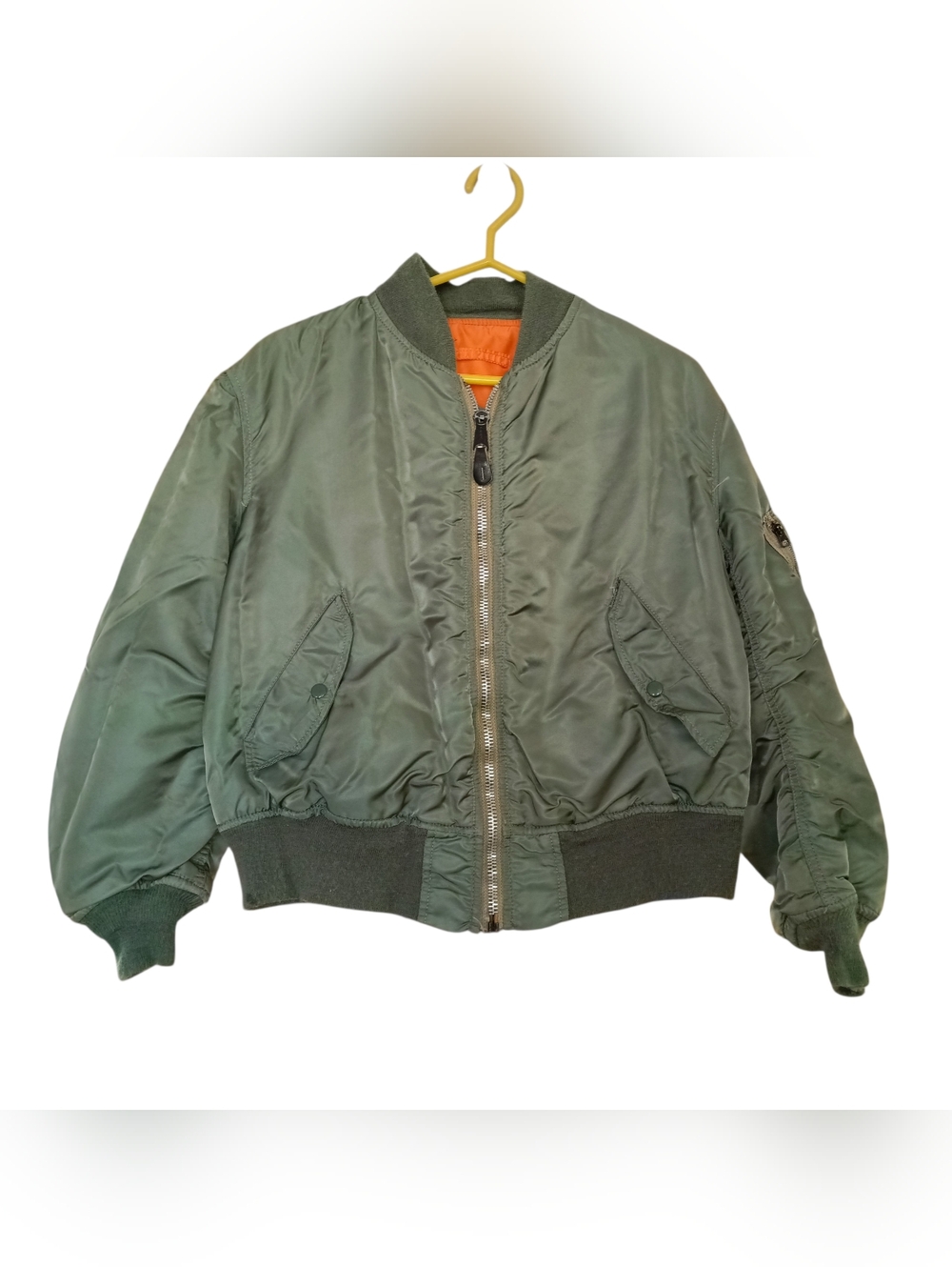 Vintage MA-1 Style Reversible Flight Bomber Jacket Olive Green Bright Orange